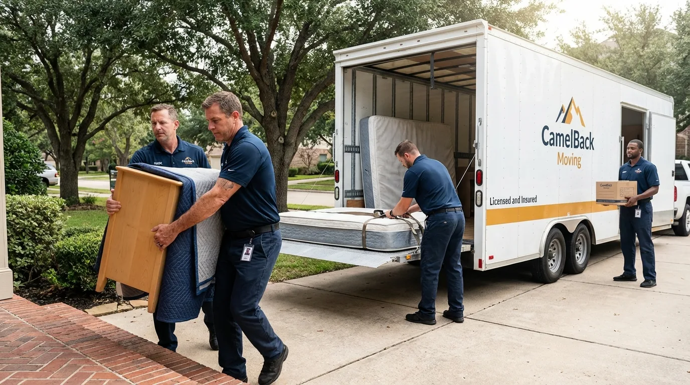 Crew loading residential truck for cross-state move from Union Grove, WI