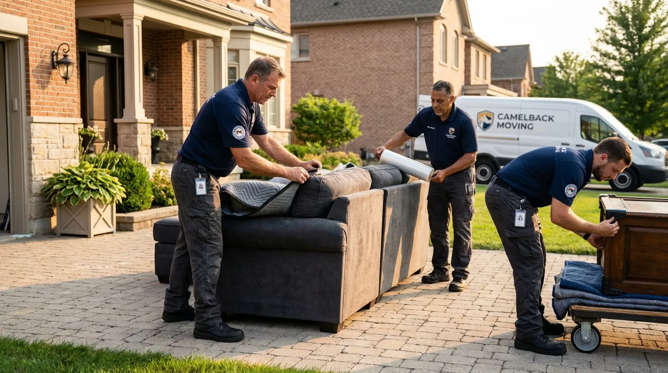 Large estate moving crew wrapping furniture in Union Grove, WI